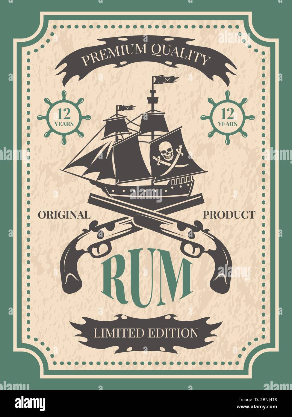 Rum. Vintage label at pirate theme Stock Vector