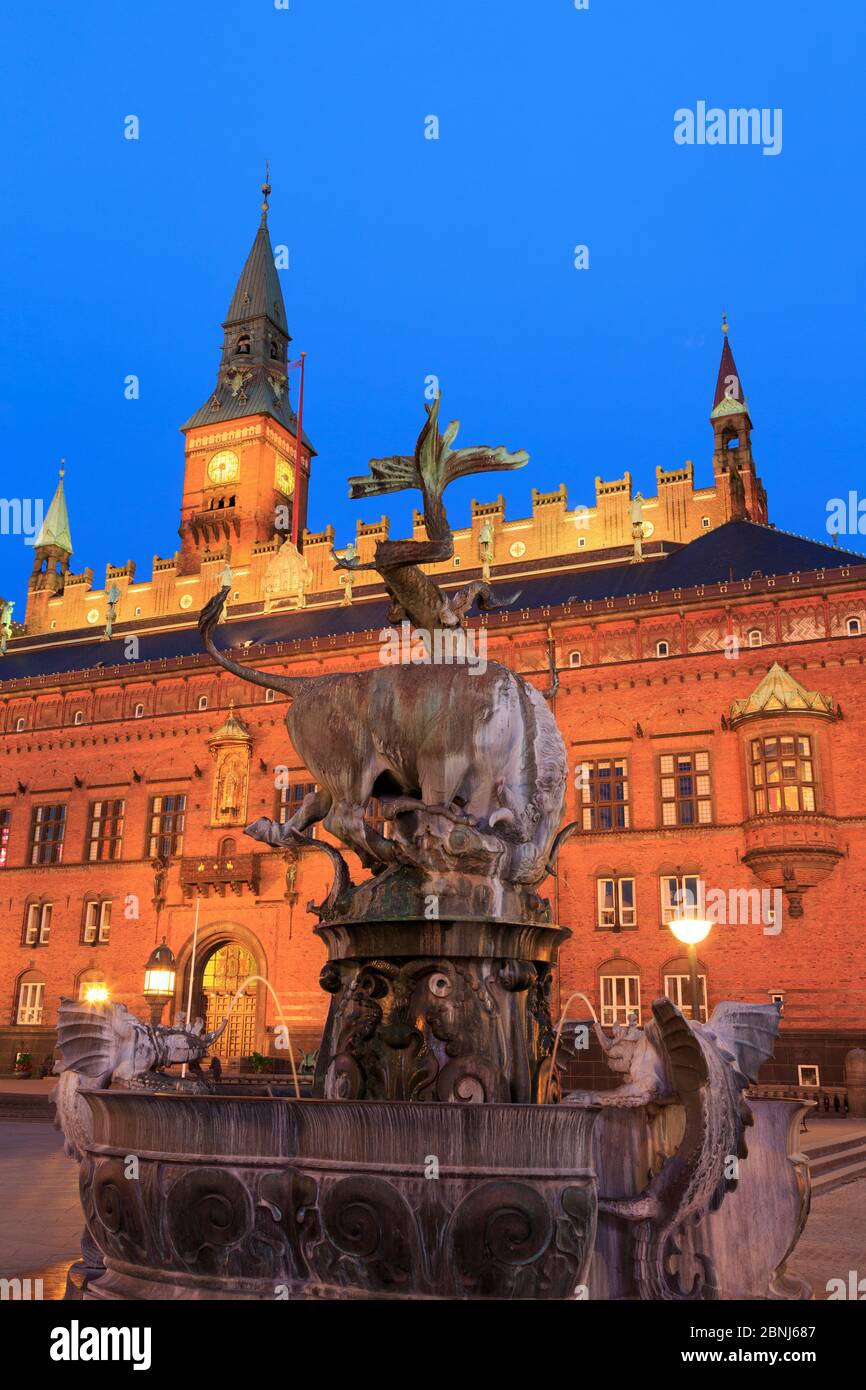 Fountain in Town Hall Square, Copenhagen, Zealand, Denmark, Scandinavia, Europe Stock Photo