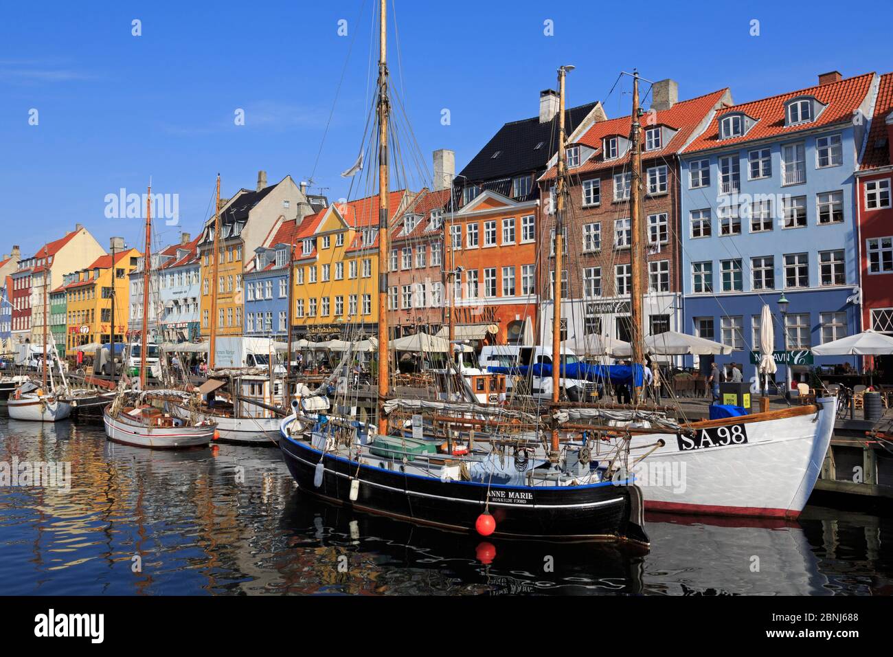 Boats on Nyhavn Canal, Copenhagen, Zealand, Denmark, Scandinavia, Europe Stock Photo
