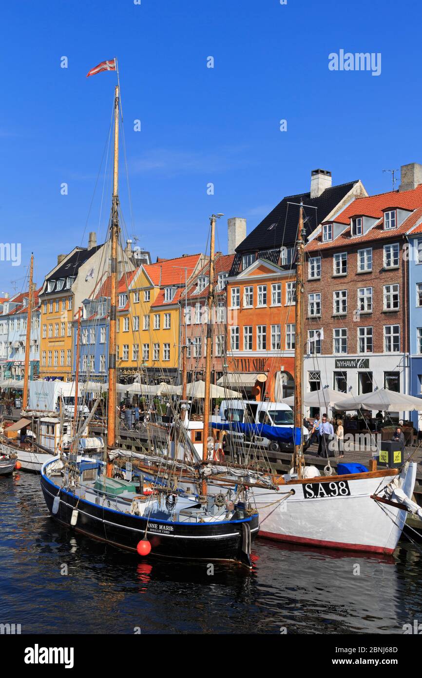 Boats on Nyhavn Canal, Copenhagen, Zealand, Denmark, Scandinavia, Europe Stock Photo