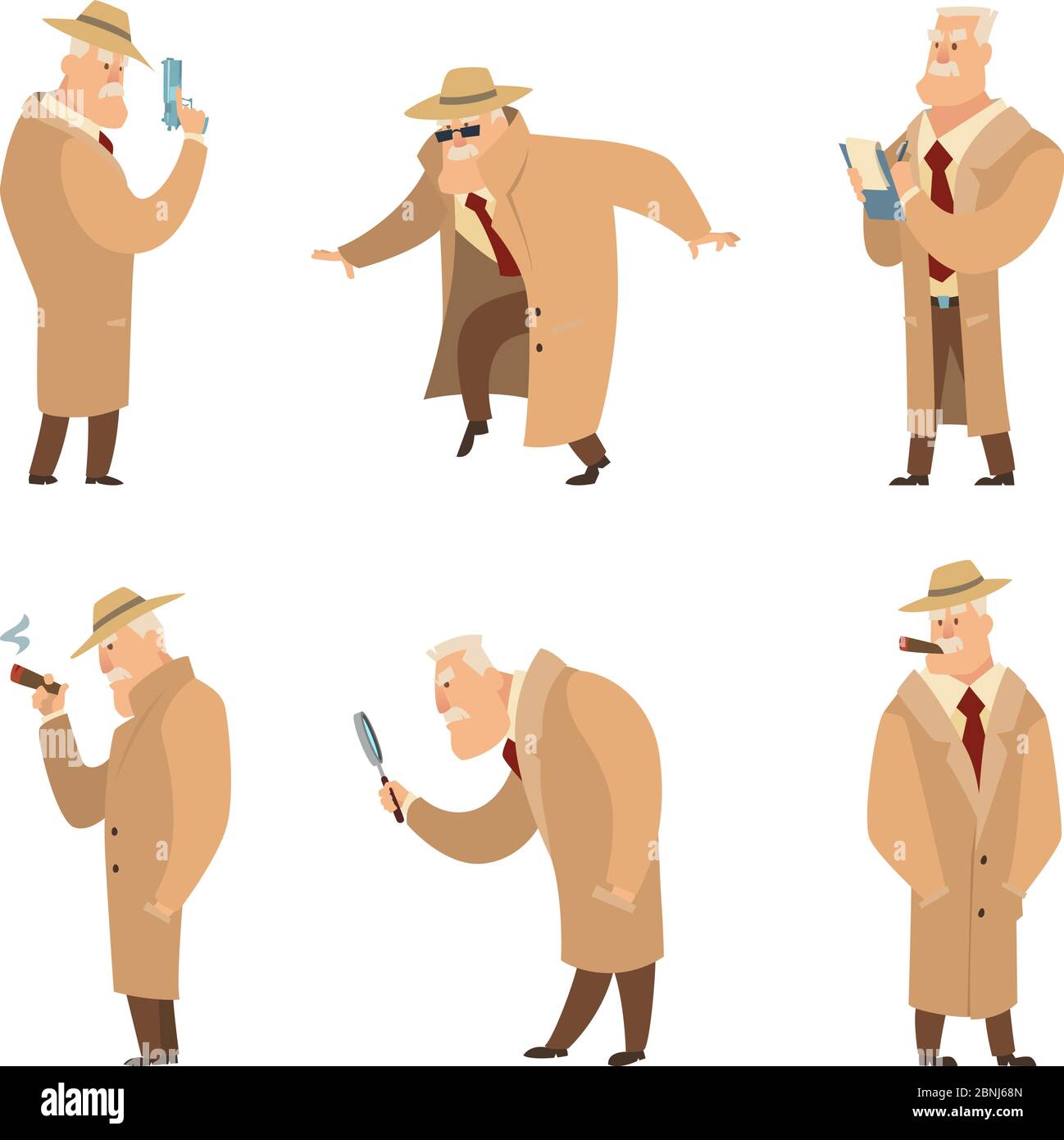 Policeman or detective search criminal. Vector set of funny characters Stock Vector