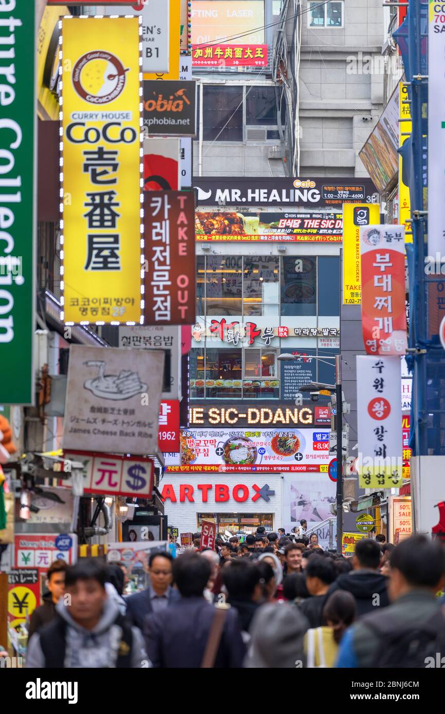 Shops in Myeongdong, Seoul, South Korea, Asia Stock Photo Alamy