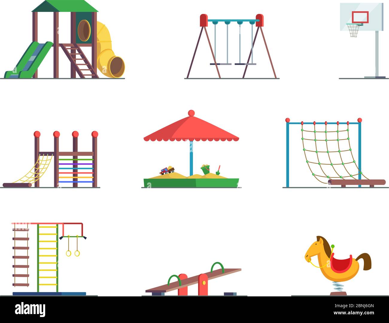 Playground equipment. Fun area for kids. Vector set Stock Vector