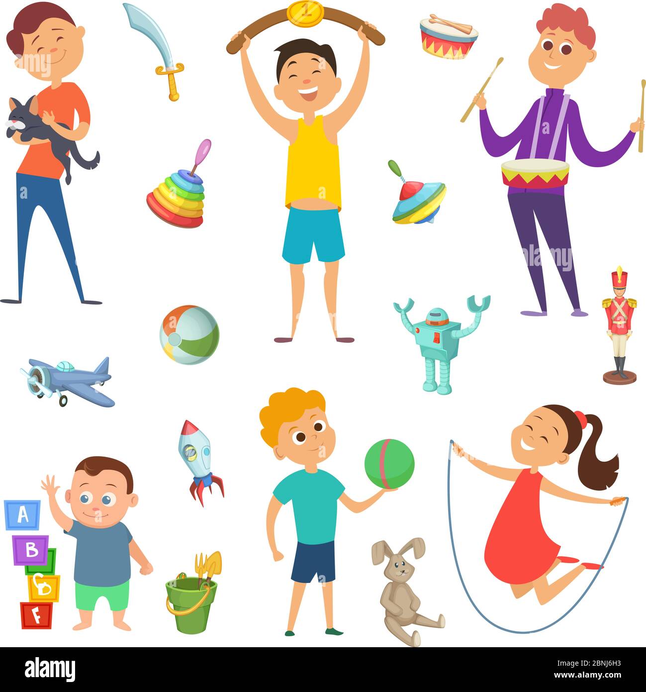 Playground with funny characters of childrens which playing at different active games Stock Vector