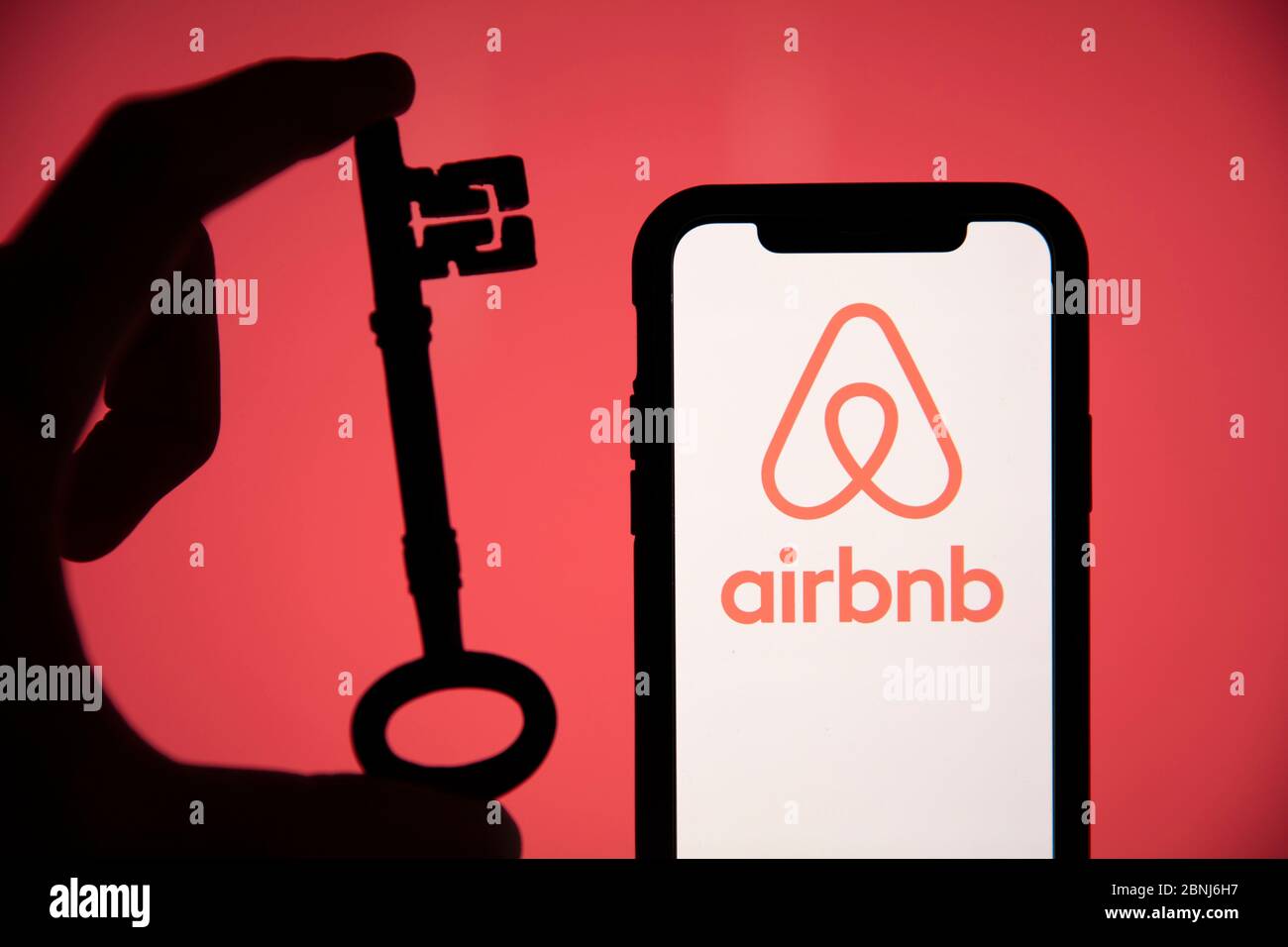 London Uk May 15 2020 Airbnb Home Rental Logo On A Phone With A Key Stock Photo Alamy