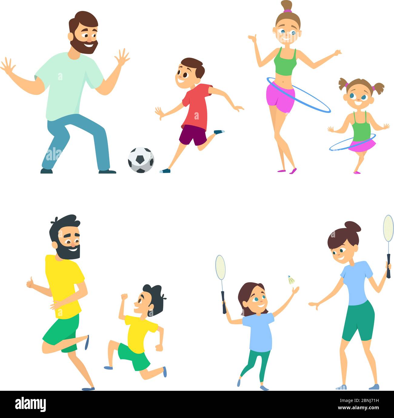 Mother and father playing in active games with children Stock Vector