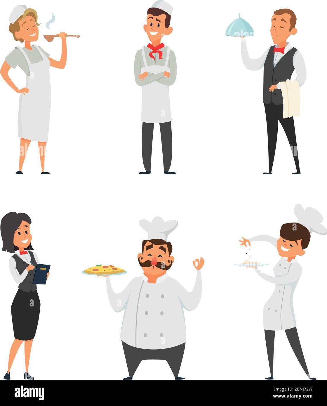 Professional staff of the restaurant. Cook, waiter and other cartoon characters Stock Vector