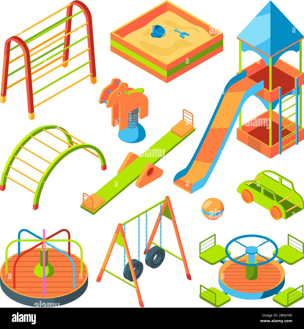 Kids playground. Isometric pictures set Stock Vector
