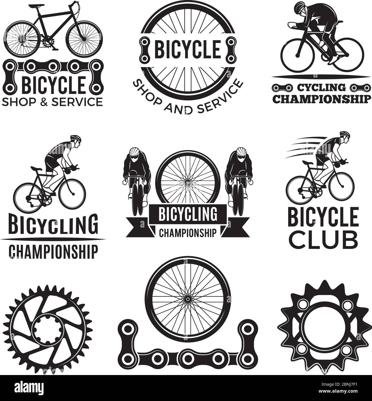 Labels set for biking club. Illustrations of freeride bicycles Stock Vector