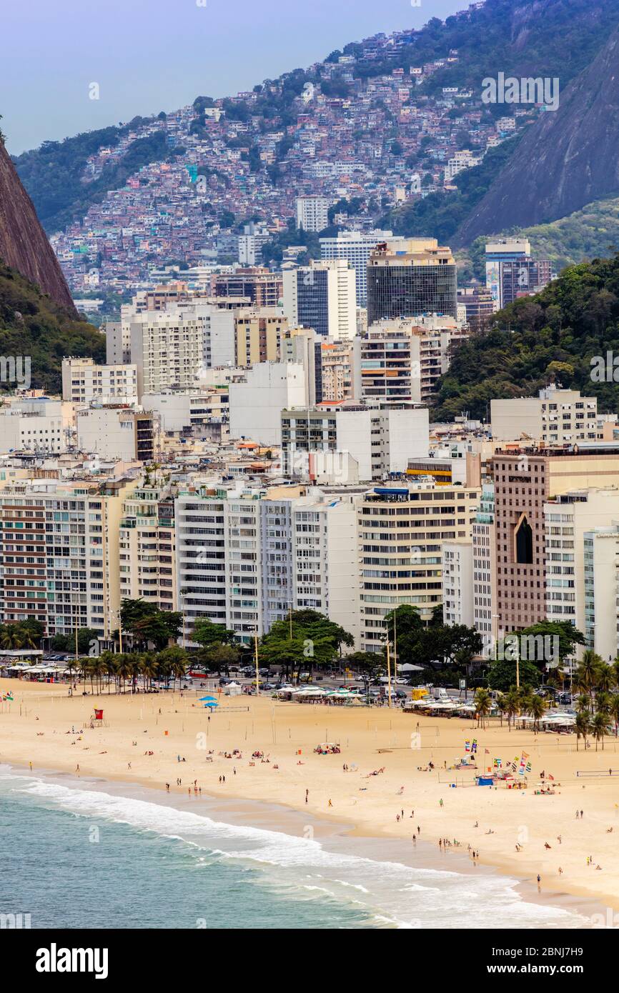 Elevated view of Copacabana Beach, apartment blocks and the Pavao