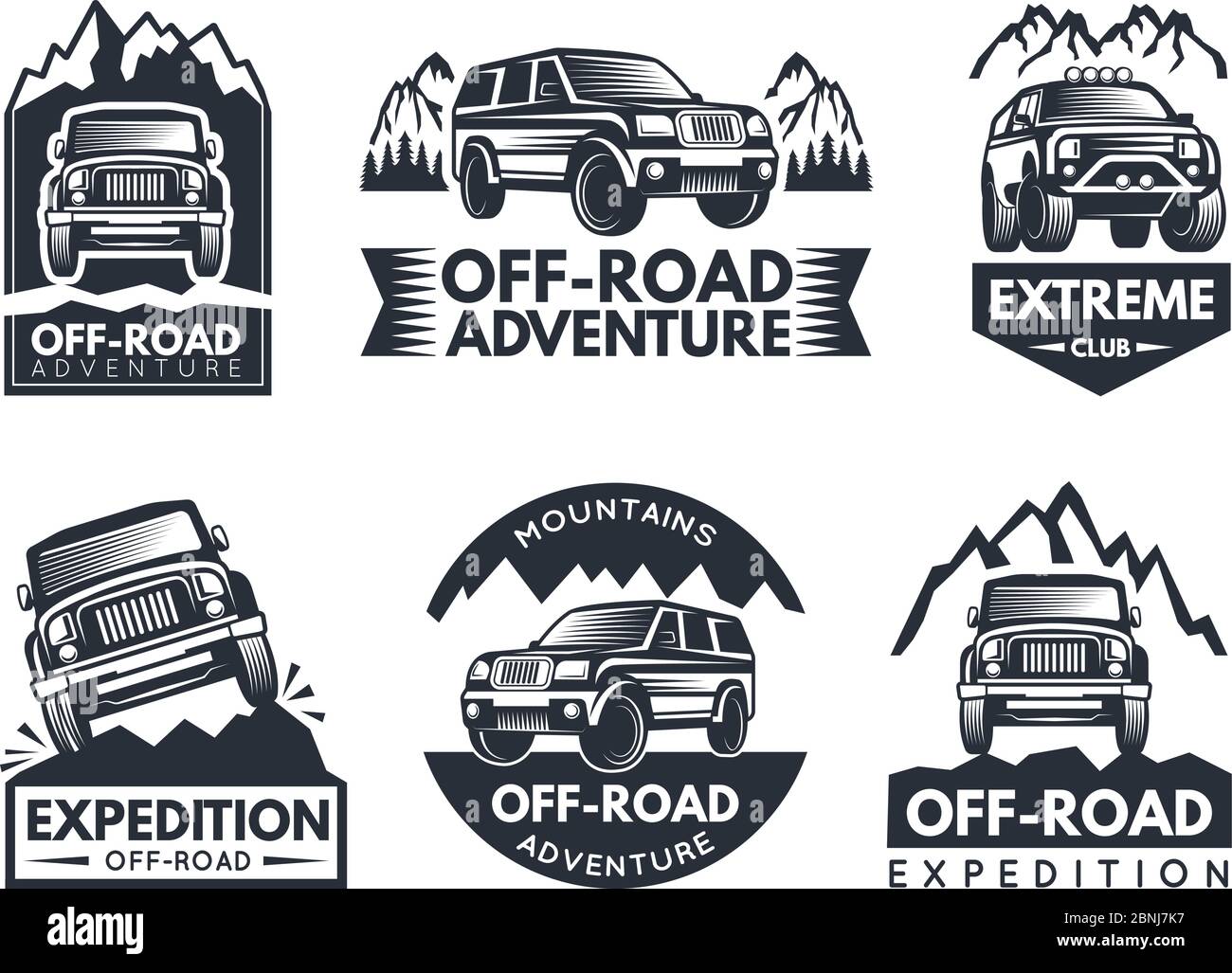 Monochrome labels set with suv cars Stock Vector