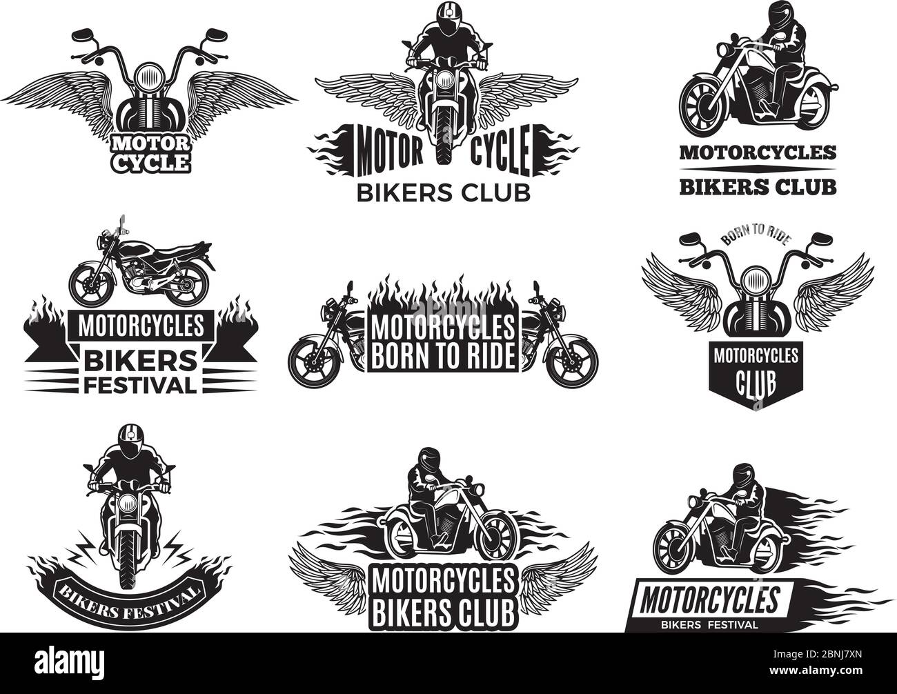 Motorbike illustrations. Logos for bike club Stock Vector