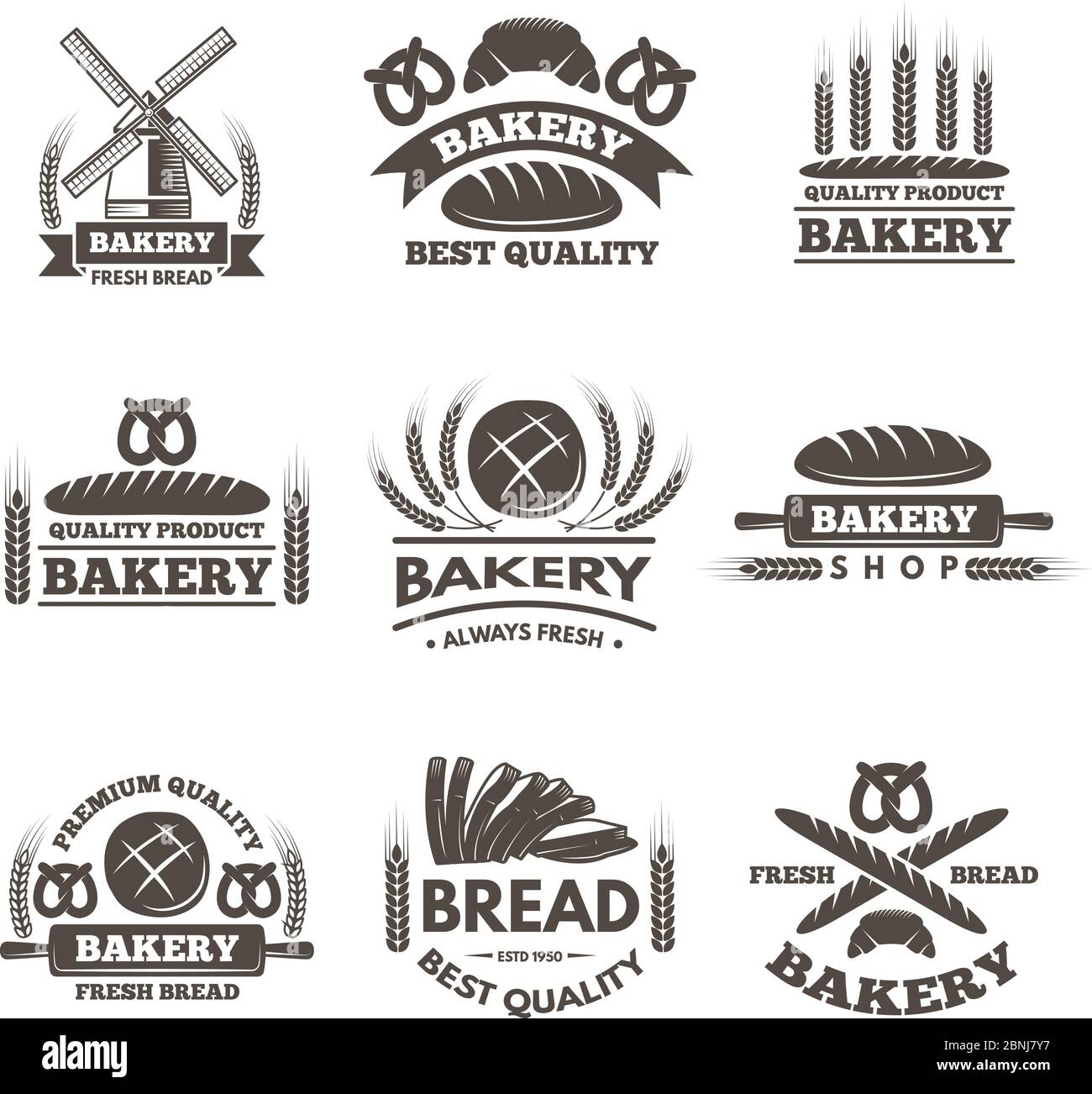 Vintage bakery labels set. Logo template in vector style Stock Vector