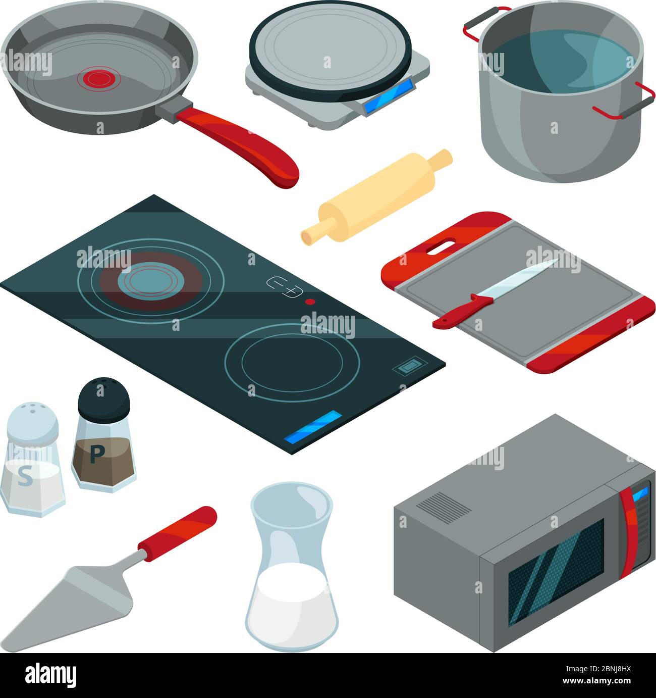 Kitchen tools for cooking. Isometric pictures set Stock Vector