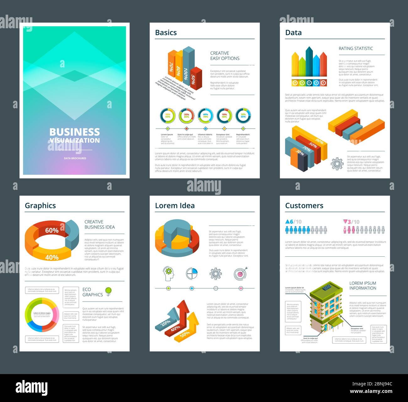 Design of annual reports with colored pictures of charts Stock Vector ...