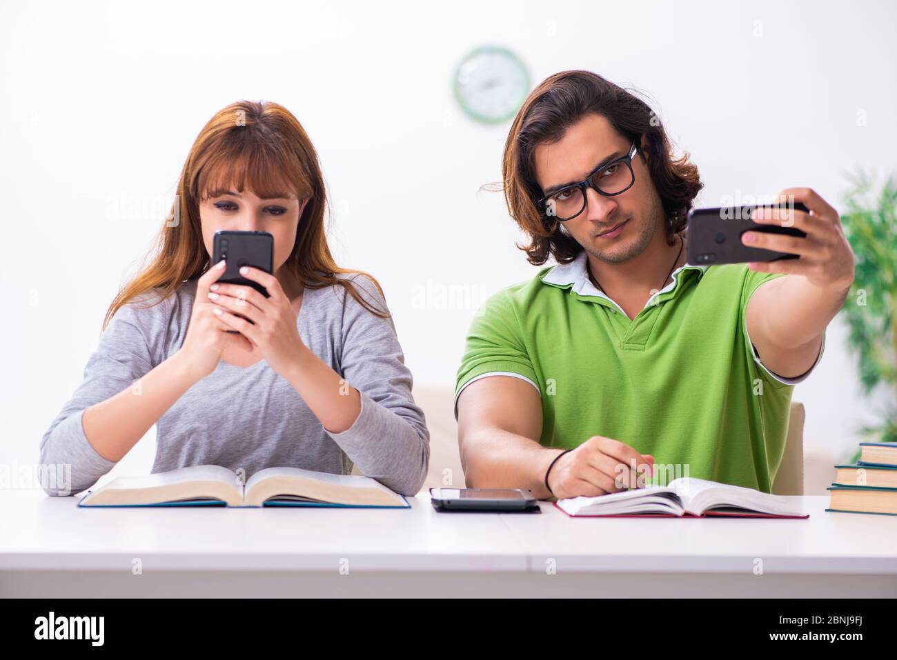 Students in gadget dependency concept Stock Photo