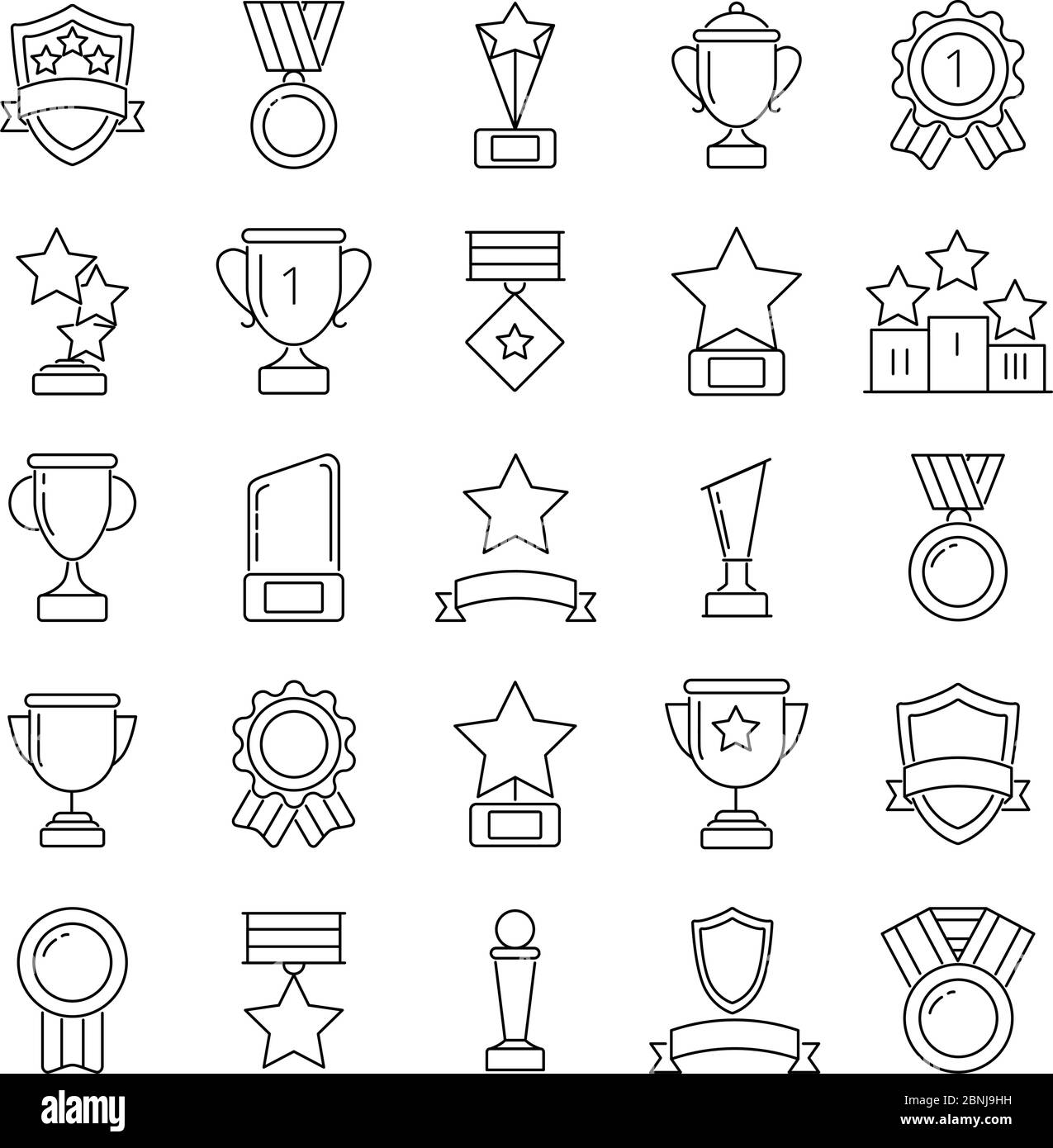 Mono line pictures set of cups and trophies Stock Vector