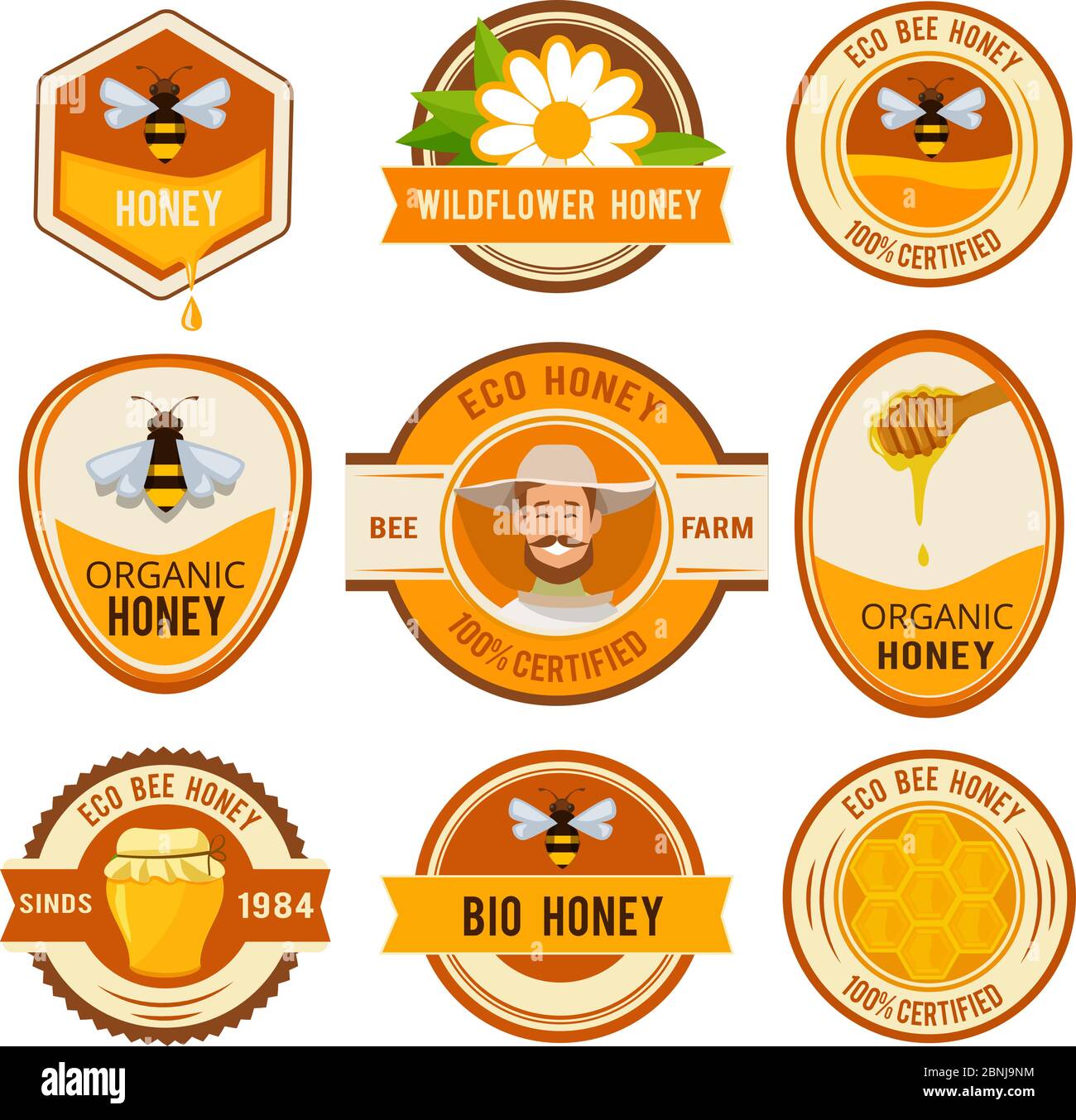 set-of-honey-labels-template-bee-icons-design-element-for-logo-label-emblem-sign-poster-vector-illustration-stock-vector-image-art-alamy for Free Printable Honey Label Template Set of honey labels template. Bee icons. Design element for logo, label, emblem, sign, poster. Vector illustration Stock Vector Image & Art - Alamy for Free Printable Honey Label Template