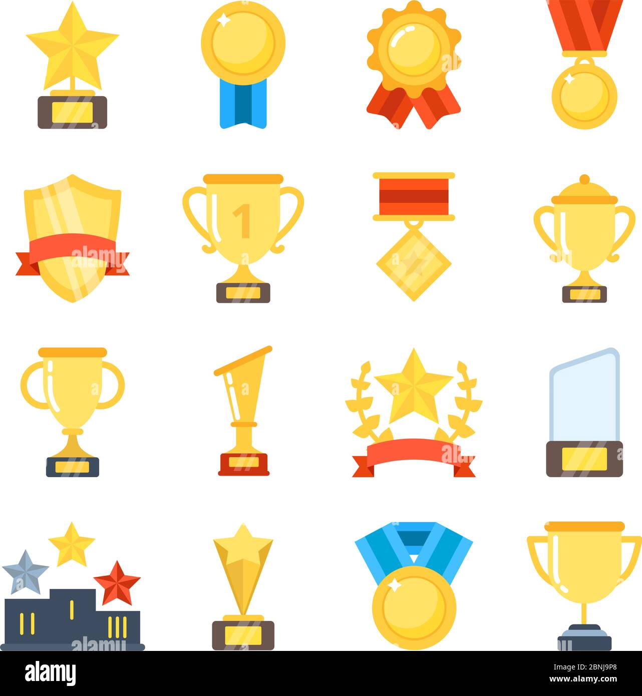 Golden cups for winners and others sport trophy Stock Vector