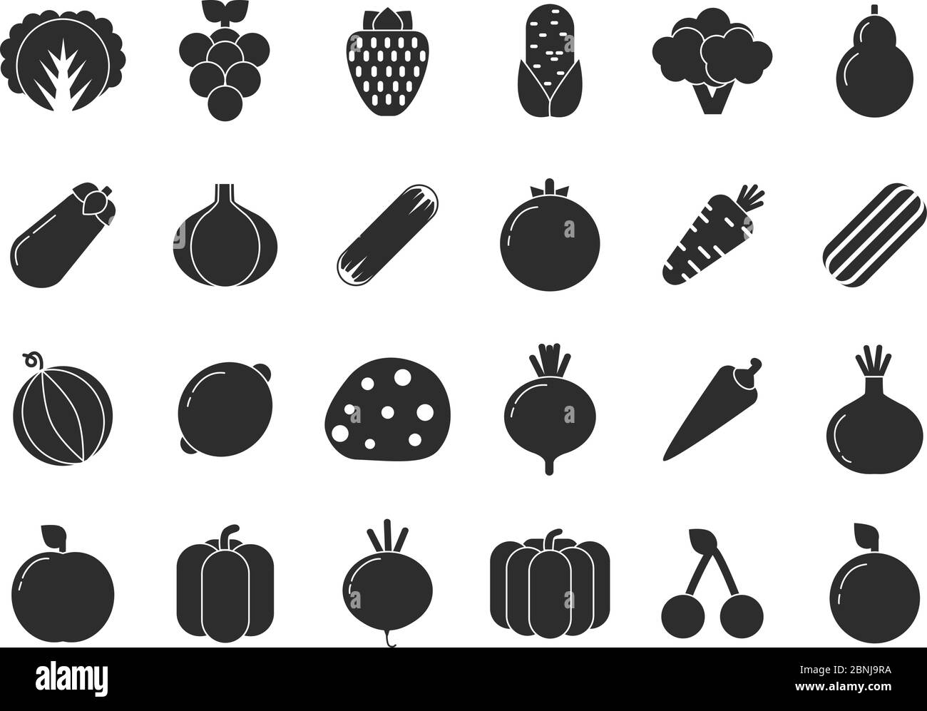 Different vegetables and fruits in flat style Stock Vector