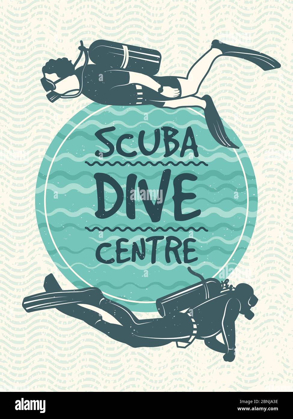 Retro poster for sport club of diving. Vector design template Stock Vector