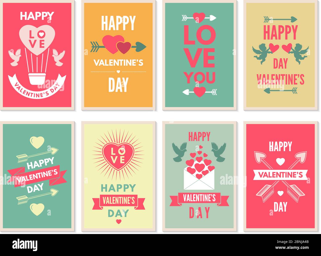 Retro cards for happy valentines day. Vector design template with place ...