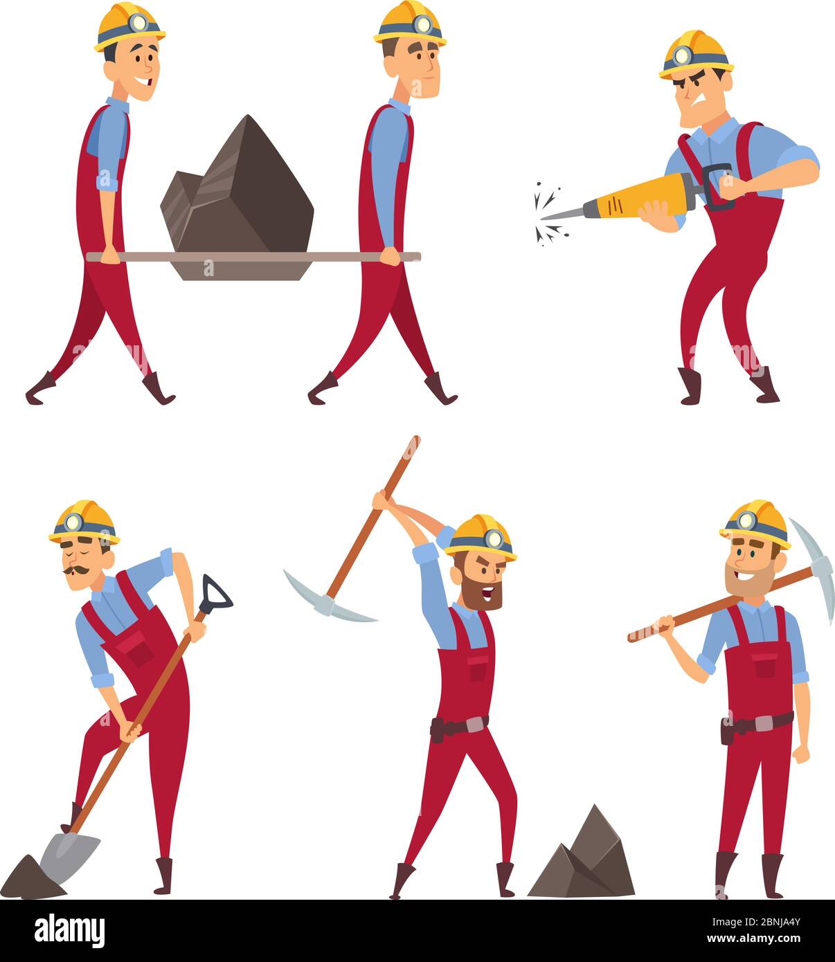 Set of working people. Miners in different action poses Stock Vector