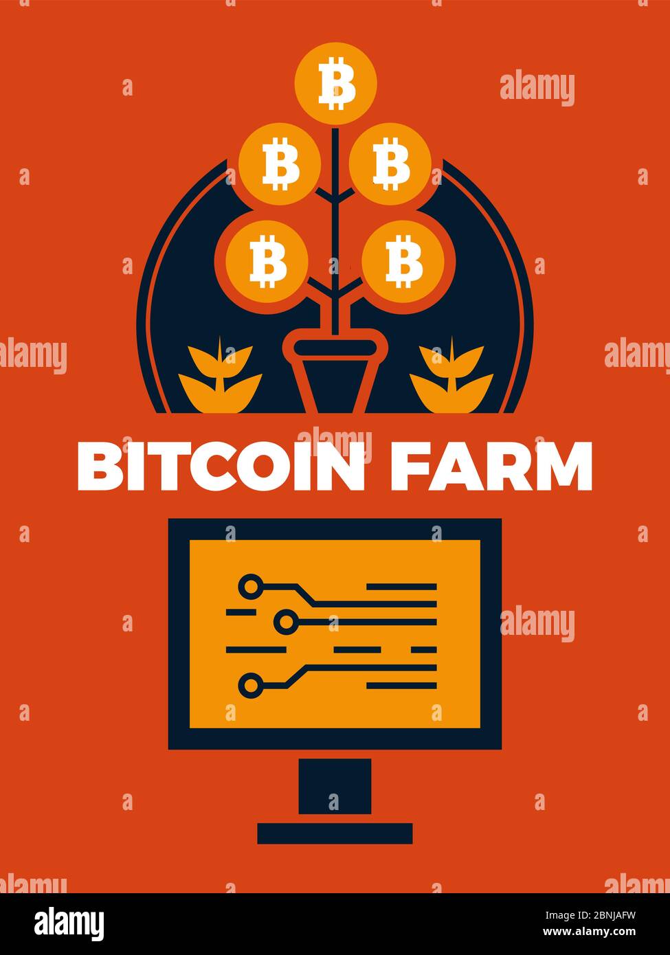 Financial concept illustration of bitcoin farm Stock Vector