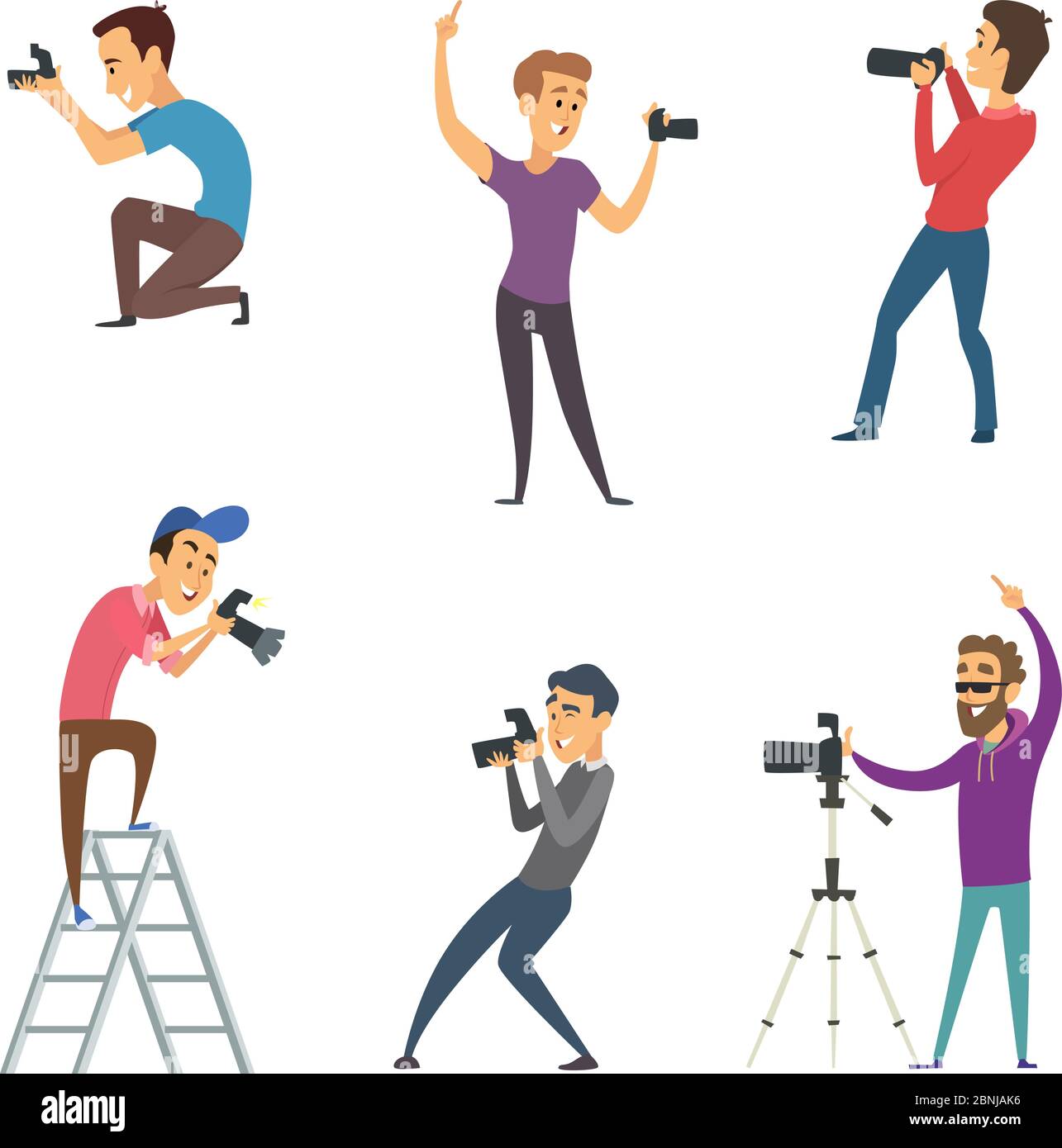 Photographers make photos. Set of funny characters isolate on white Stock Vector