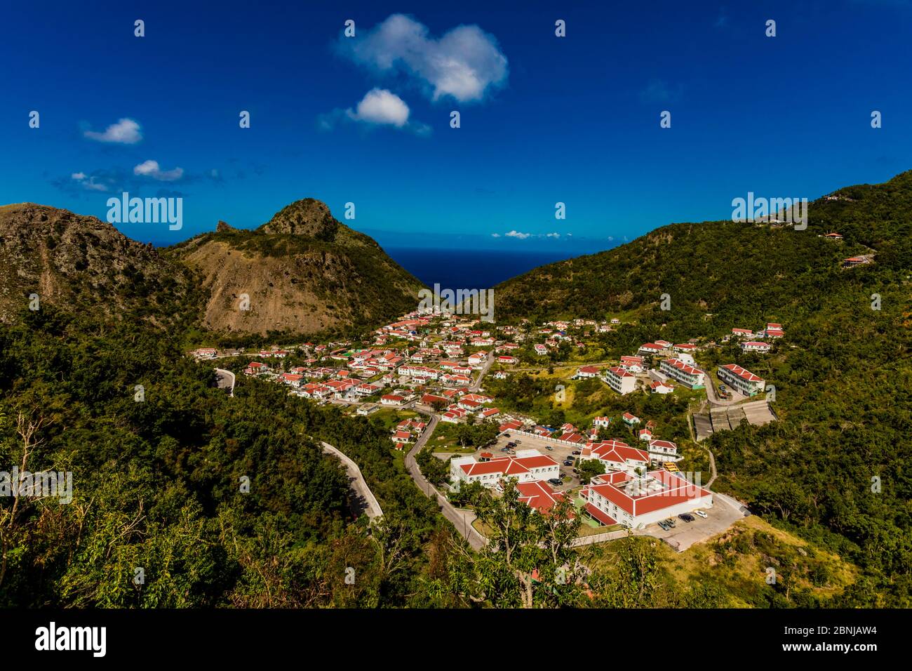 Beautiful village on Saba Island, Netherlands Antilles, West Indies, Caribbean, Central America Stock Photo