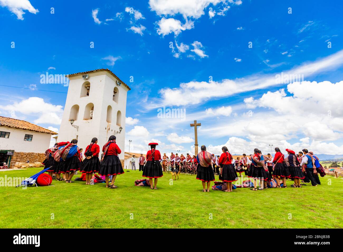 Locals of Chinceros celebrating Easter, Chincheros, Peru, South America Stock Photo