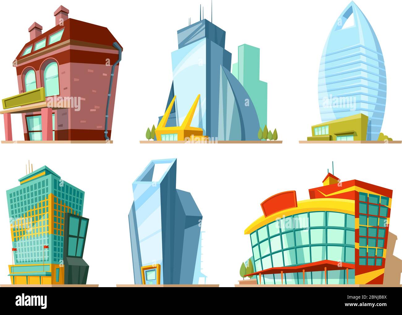 Set of different modern buildings in cartoon style Stock Vector