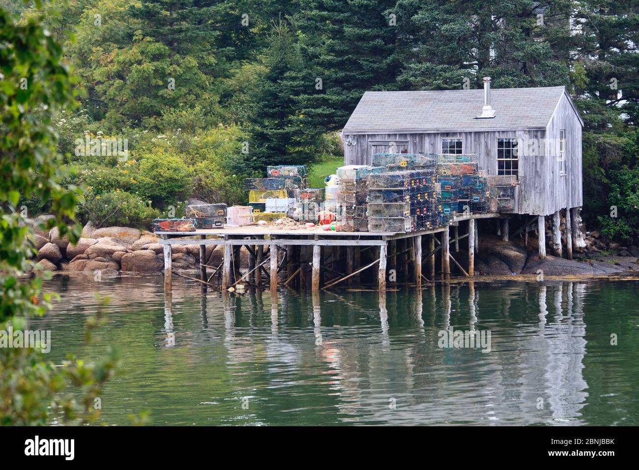 Boathouse and lobster traps, Maine, New England, United States of America, North America Stock Photo