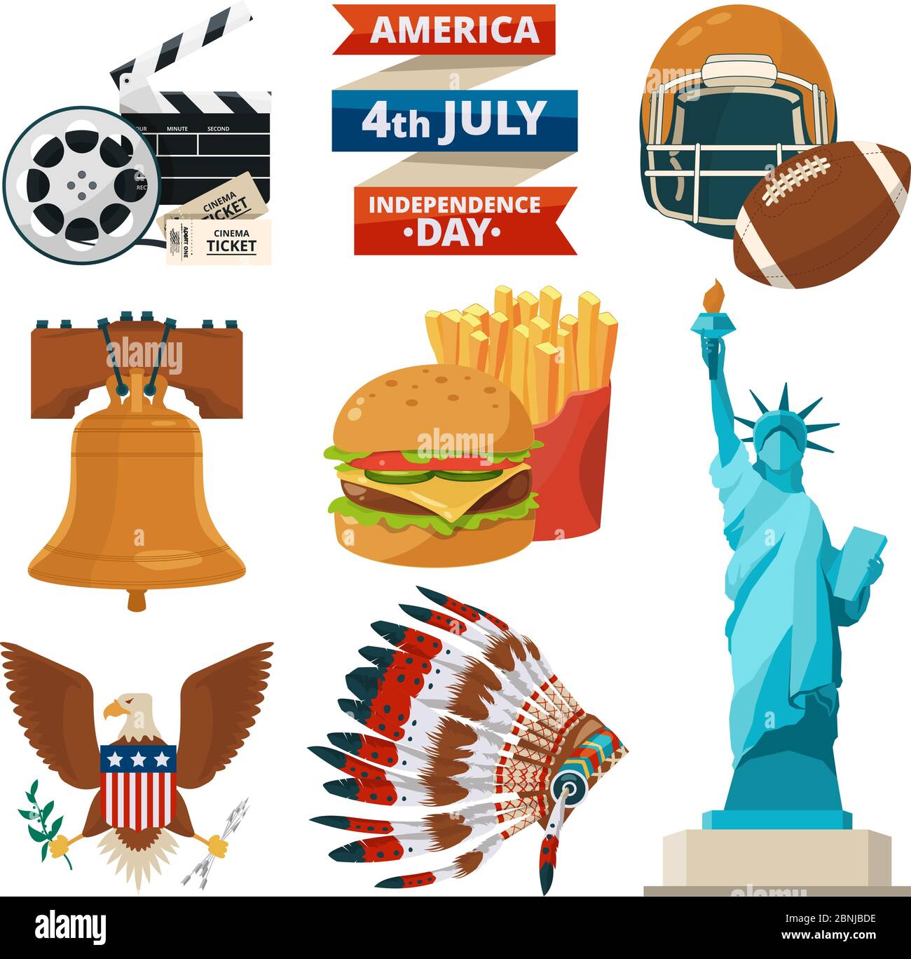 Culture objects of americans usa. Vector illustrations in cartoon style Stock Vector