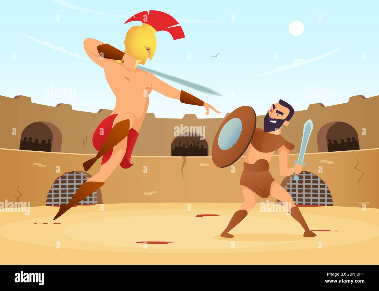 Spartan warriors fighting in gladiators arena Stock Vector