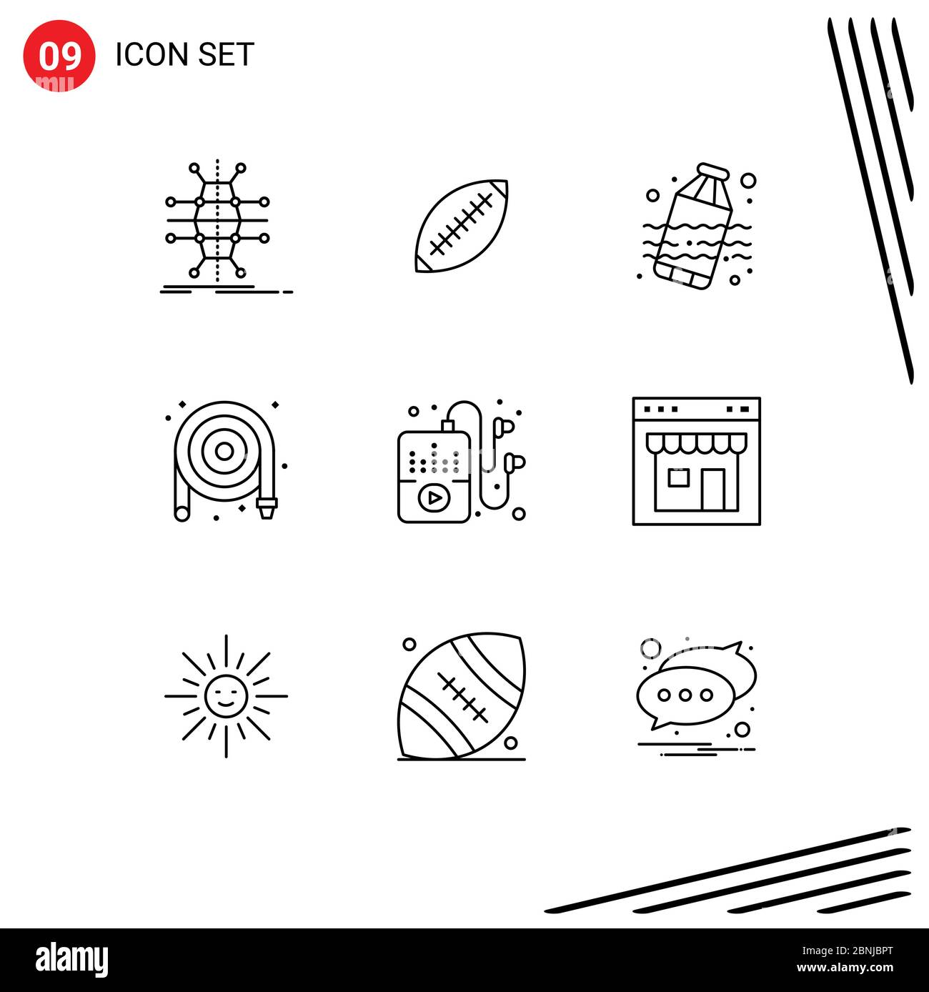 Outline Pack of 9 Universal Symbols of plumber, hose, rugby, water, pollution Editable Vector Design Elements Stock Vector