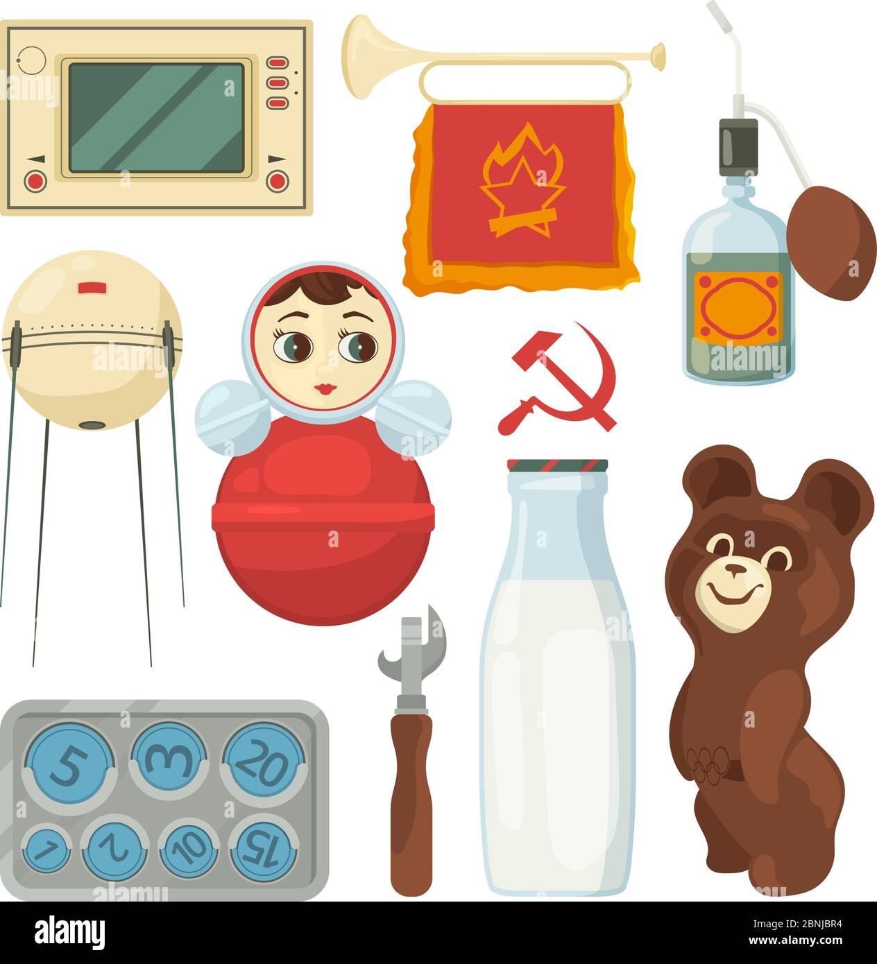Back to ussr. Symbols and traditional historical landmarks of soviet union Stock Vector