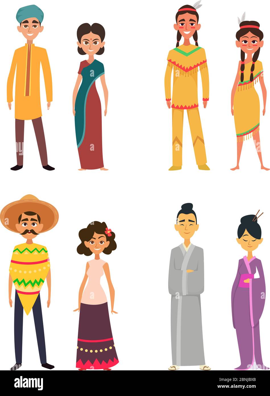 International group of peoples male and female. Characters of different nationalities Stock Vector