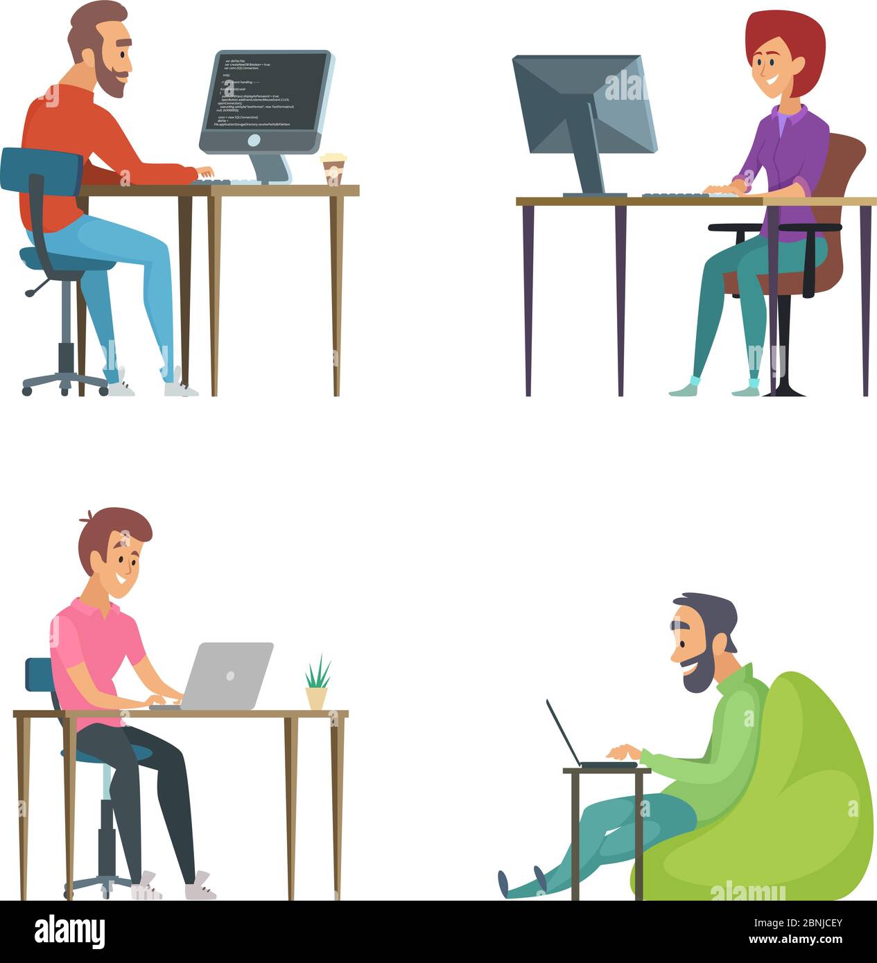 Professional programmers at work. Illustrations of funny characters Stock Vector