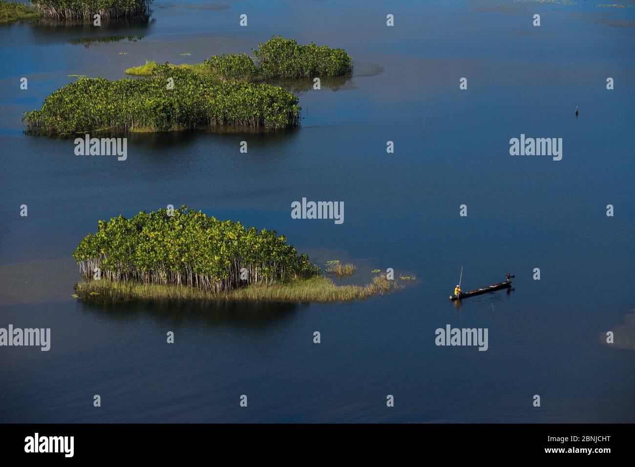 Fisherman in boat in West Demerara Conservancy, west of