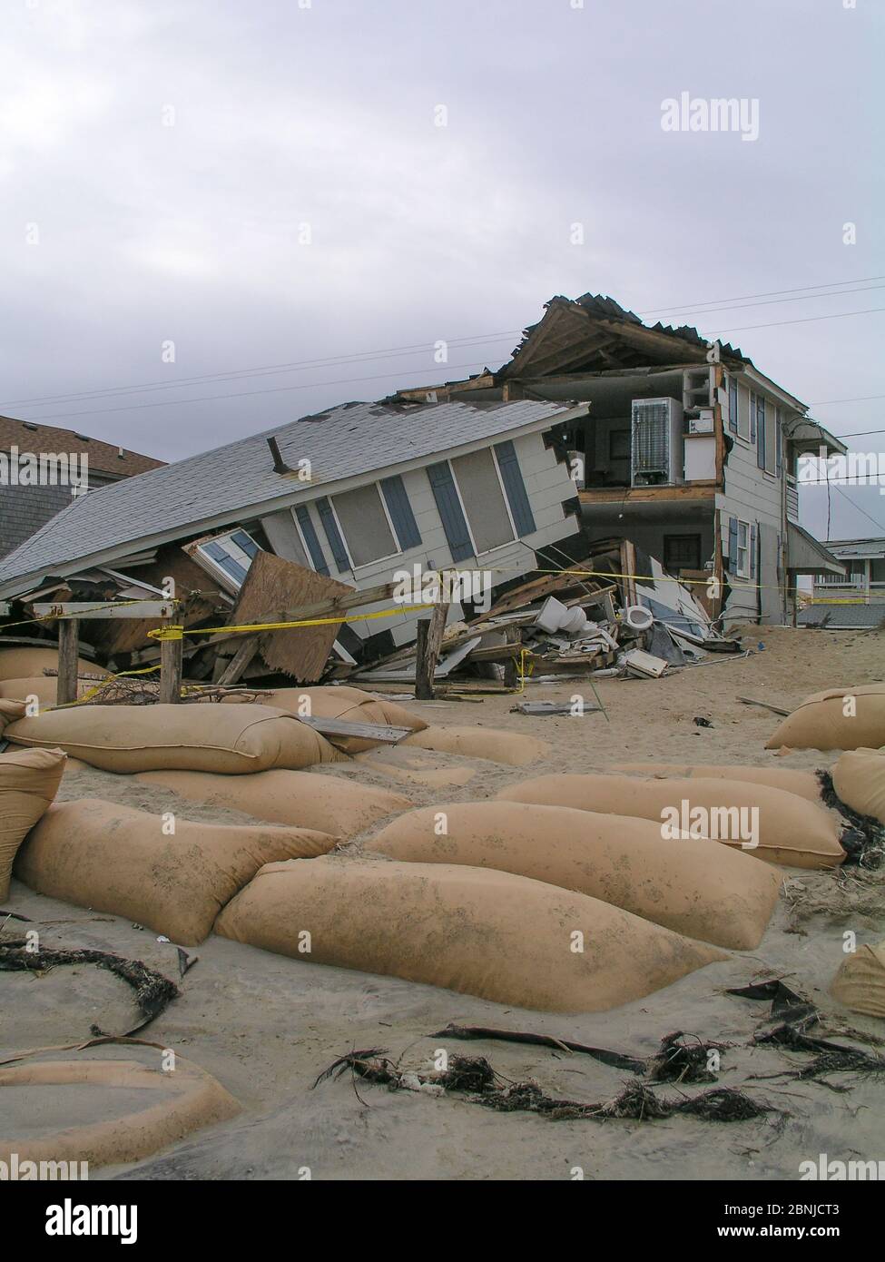 House is destroyed by hurricane along the coast of North Carolina, USA