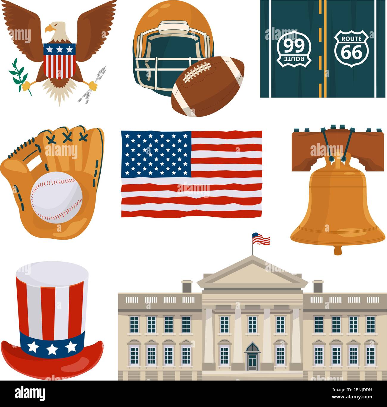 Usa landmarks and other different cultural objects Stock Vector