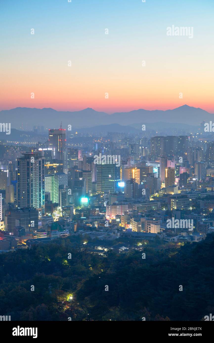View of Seoul at dawn, Seoul, South Korea, Asia Stock Photo