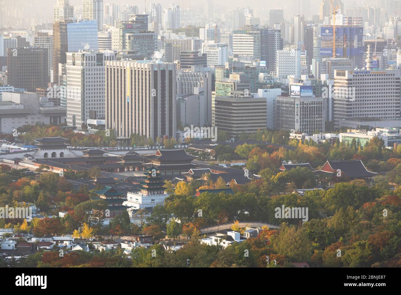 Gyeongbokgung Palace and skyline, Seoul, South Korea, Asia Stock Photo