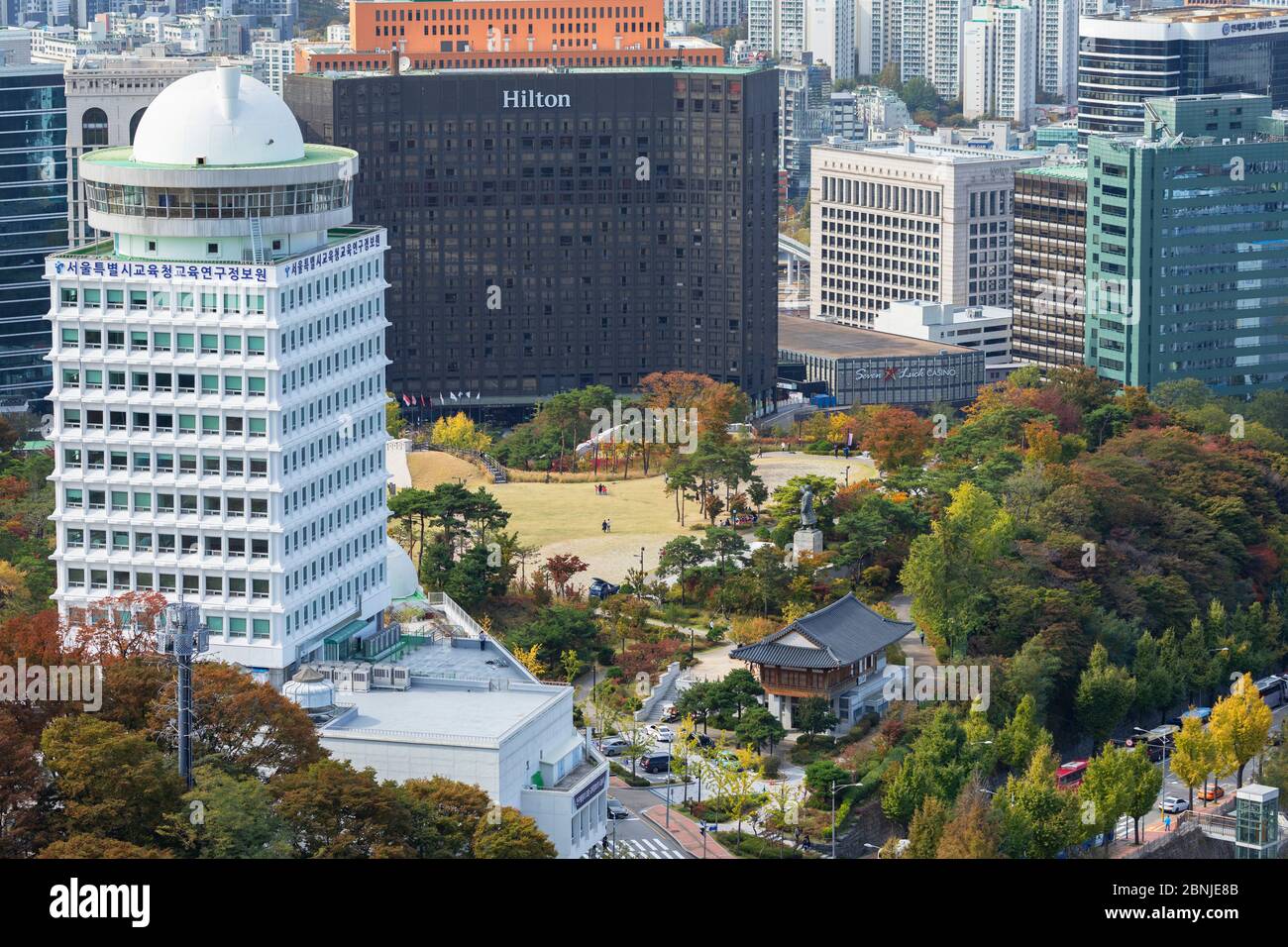 Namsan Baekbeom Park and skyscrapers, Seoul, South Korea, Asia Stock Photo