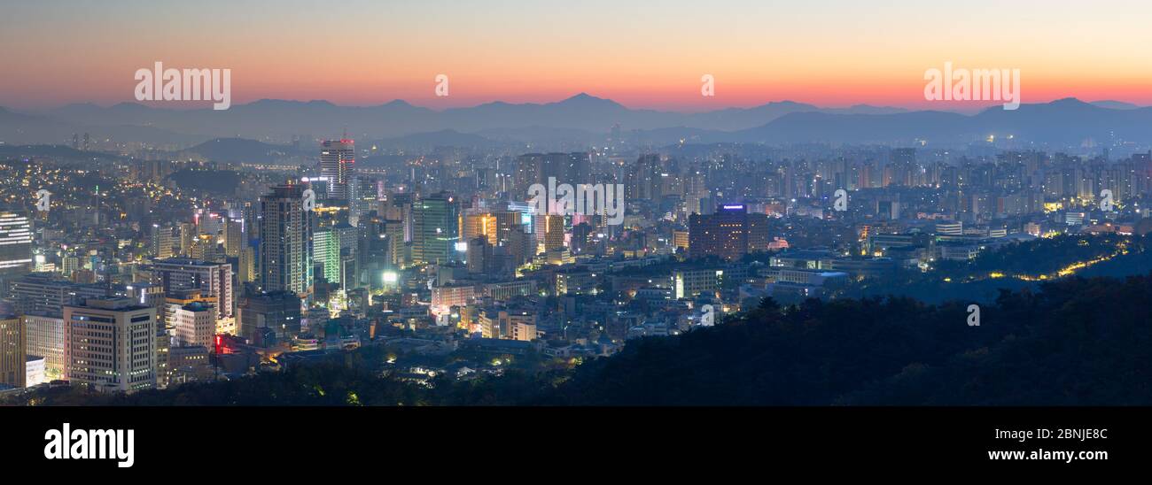View of Seoul at dawn, Seoul, South Korea, Asia Stock Photo