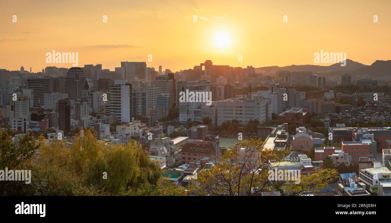 View of Seoul at sunset, Seoul, South Korea, Asia Stock Photo