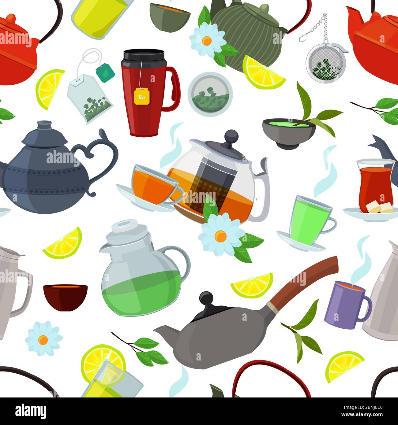 Tea kettles and cups. Vector seamless pattern Stock Vector Image & Art