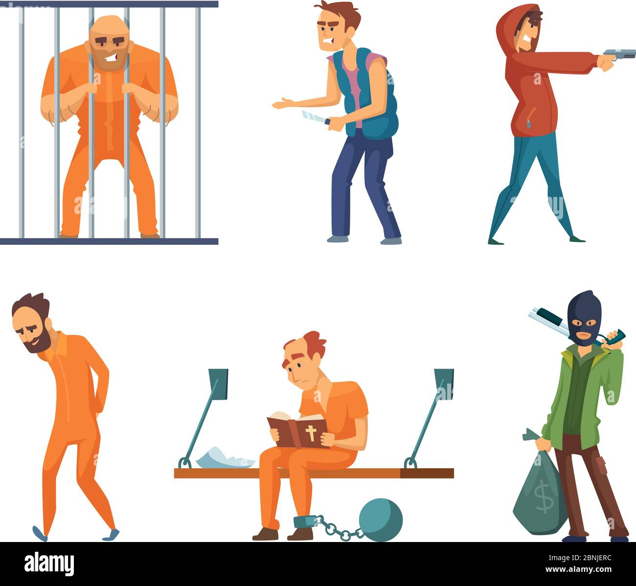 Criminals and prisoners. Set of characters in cartoon style Stock Vector
