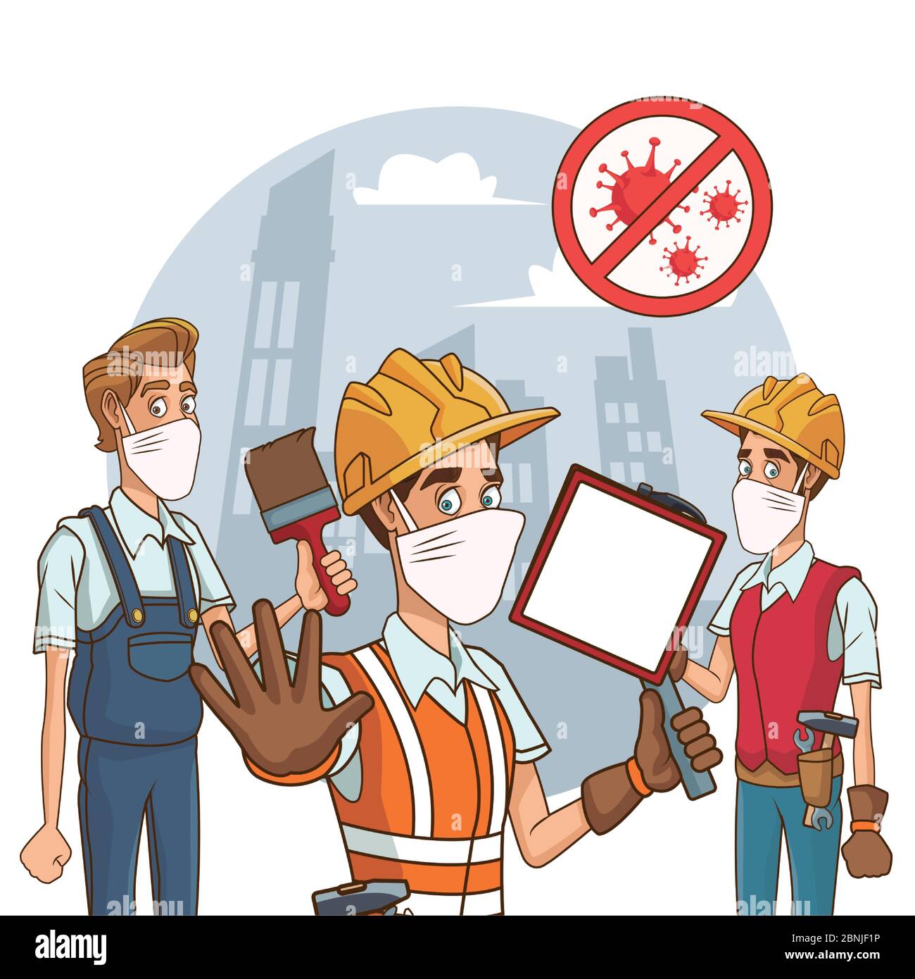 Buildres Mask group of builders using face mask for covid19 Stock Vector Image & Art ...